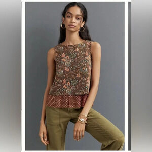 Anthropologie retro floral jacquard top by Eva Franco 70's vintage earth tones